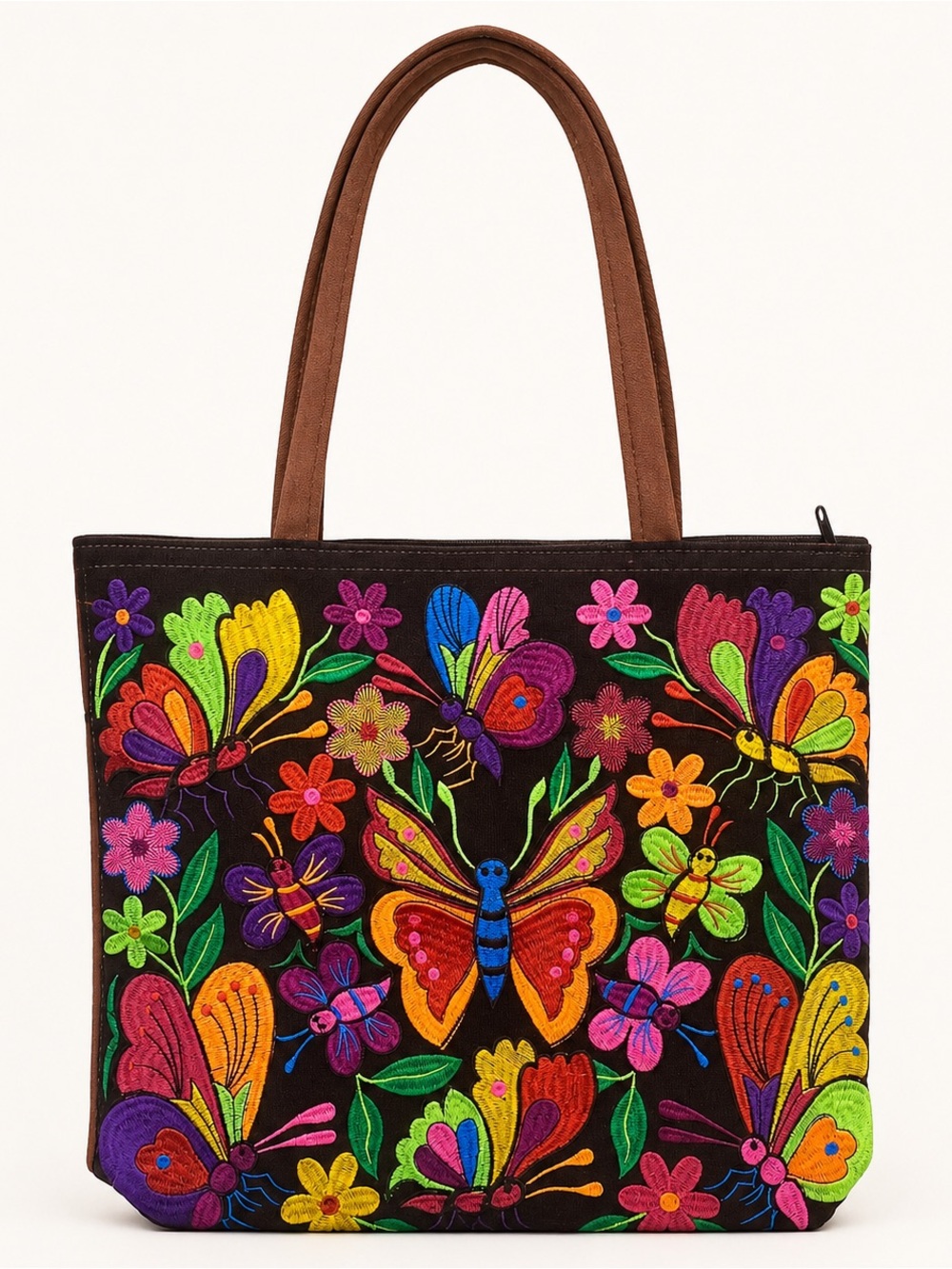 BRAND NEW WITH TAGS Black Butterfly Embroidered Tote Bag